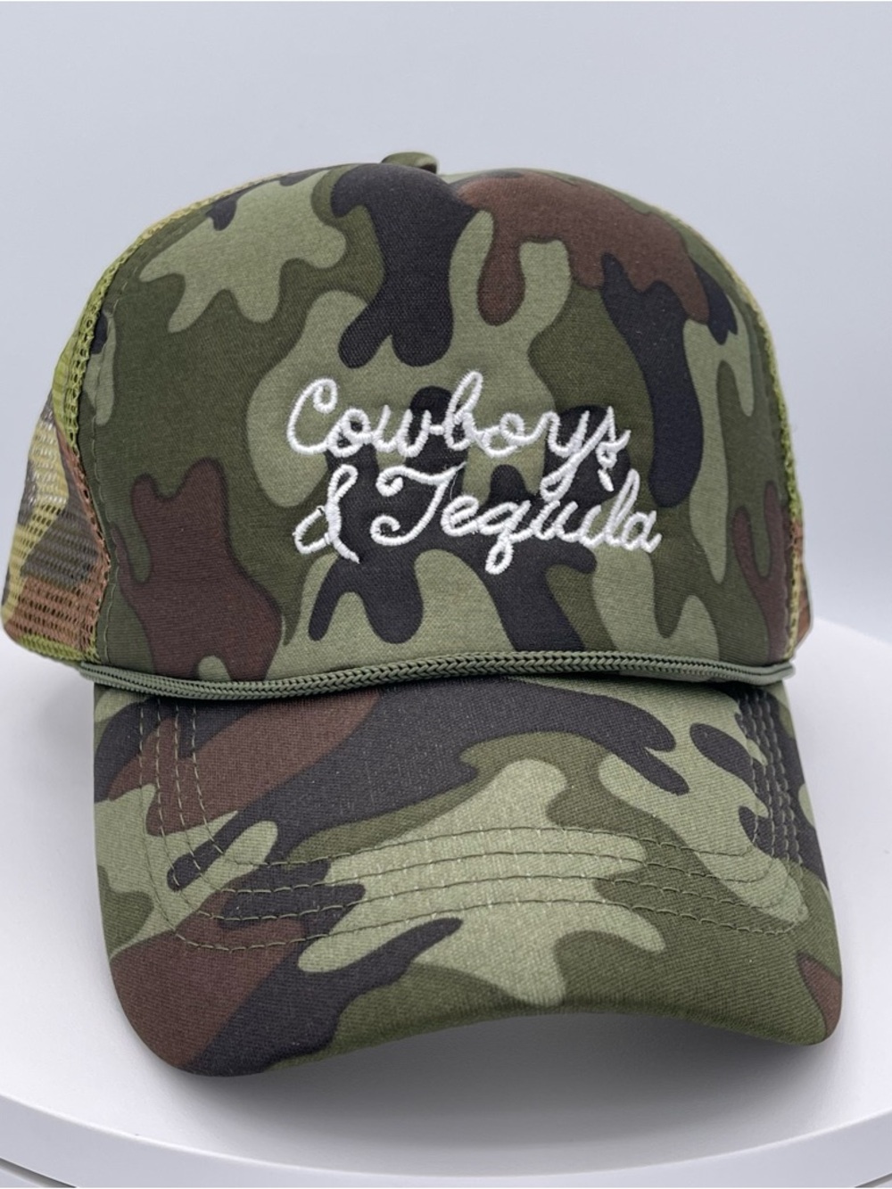 Cowboys & Tequila Embroidered Camo Trucker Hat NEW